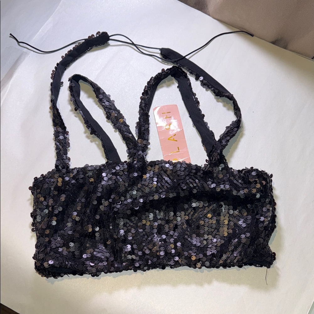 Sequin Black Crop Top